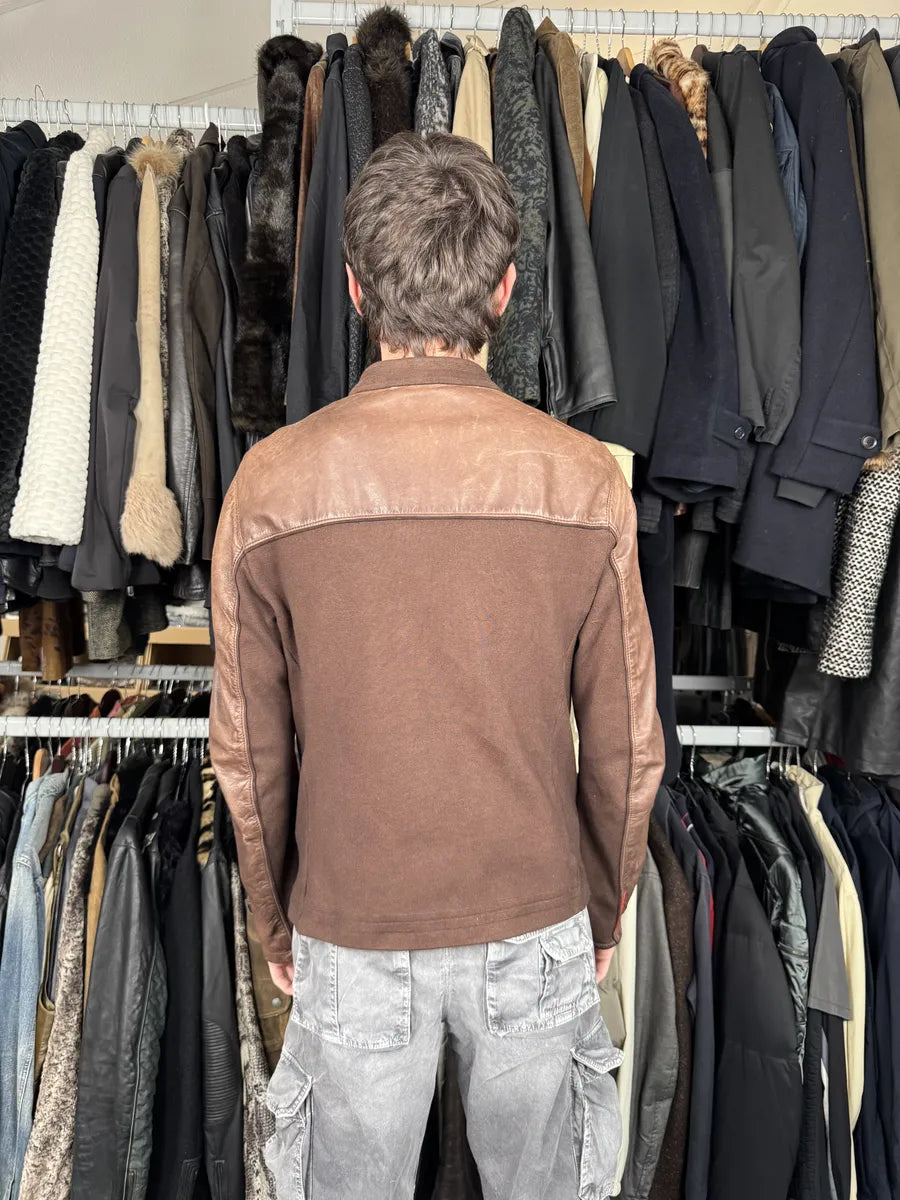 AW2006 Prada Brown Hybrid Linea Rossa Leather Biker Jacket iXGvGAq 5