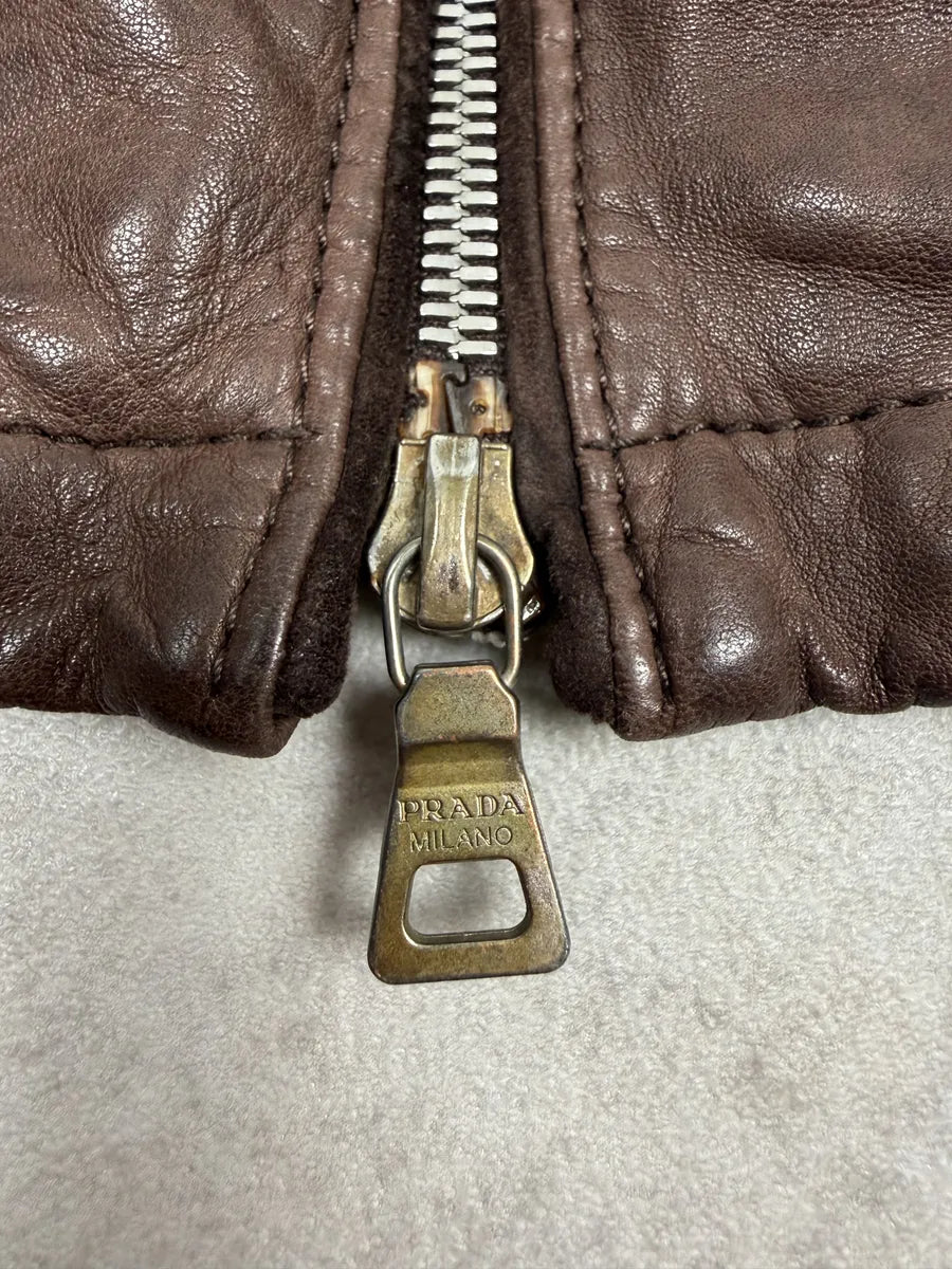 AW2006 Prada Brown Hybrid Linea Rossa Leather Biker Jacket iXGvGAq 8