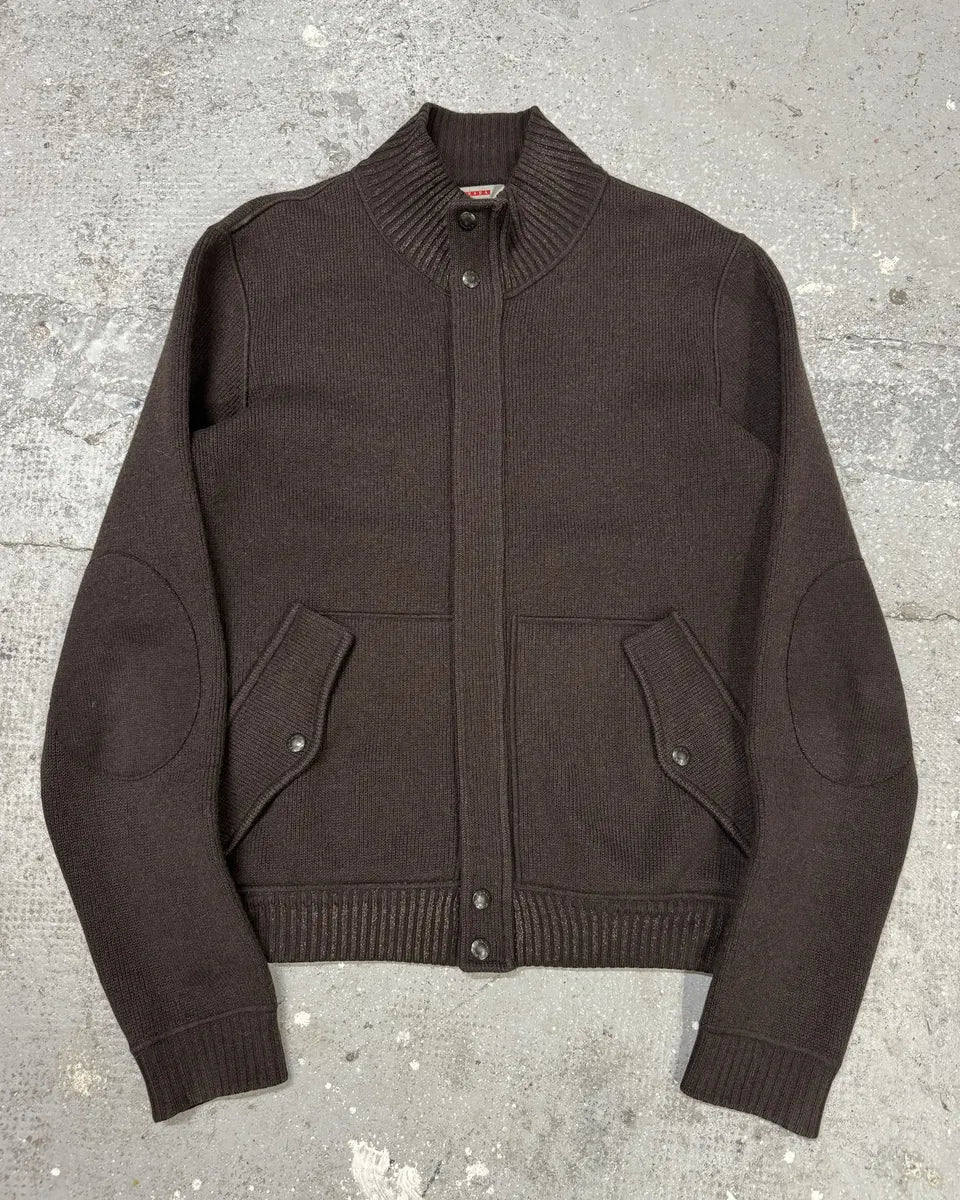 AW2006 Prada Brown Wool Padded Bomber Zip-Up Sweater (M) 0