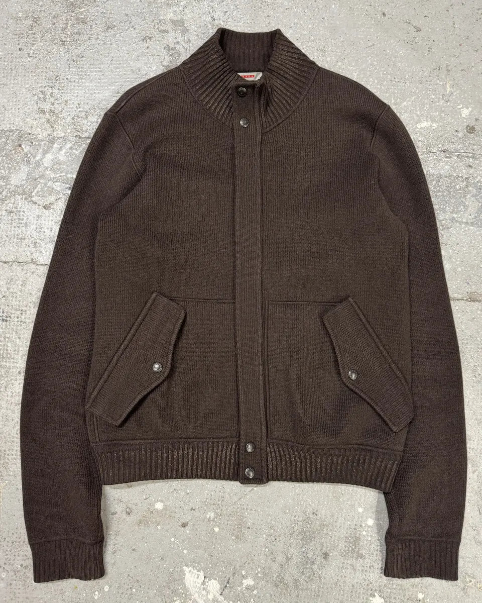 AW2006 Prada Brown Wool Padded Bomber Zip-Up Sweater (M) 2