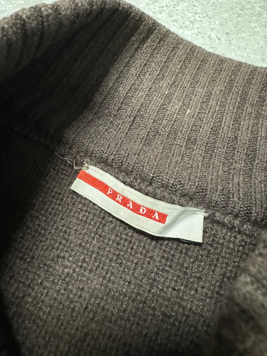 AW2006 Prada Brown Wool Padded Bomber Zip-Up Sweater (M) 5