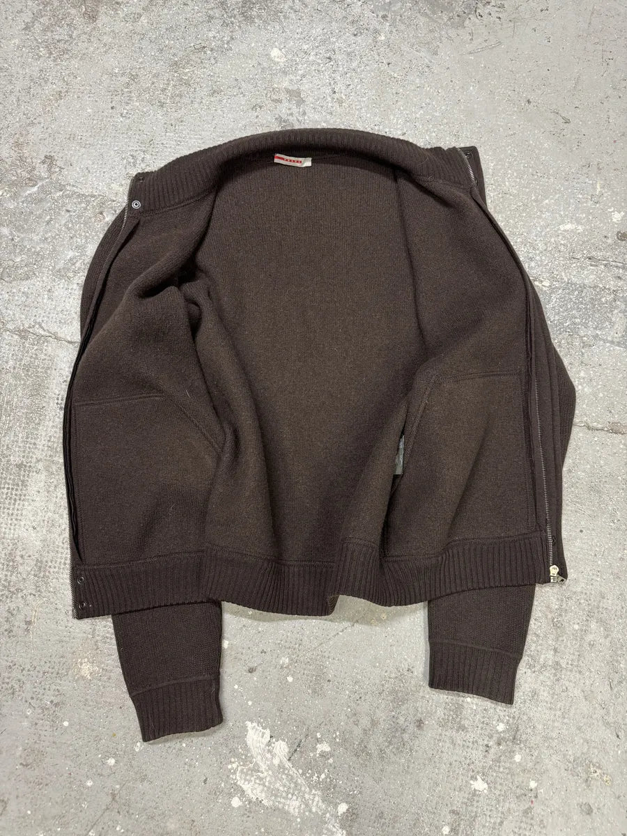 AW2006 Prada Brown Wool Padded Bomber Zip-Up Sweater (M) 6
