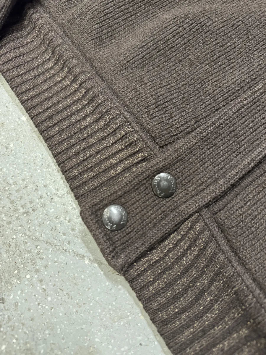 AW2006 Prada Brown Wool Padded Bomber Zip-Up Sweater (M) 7