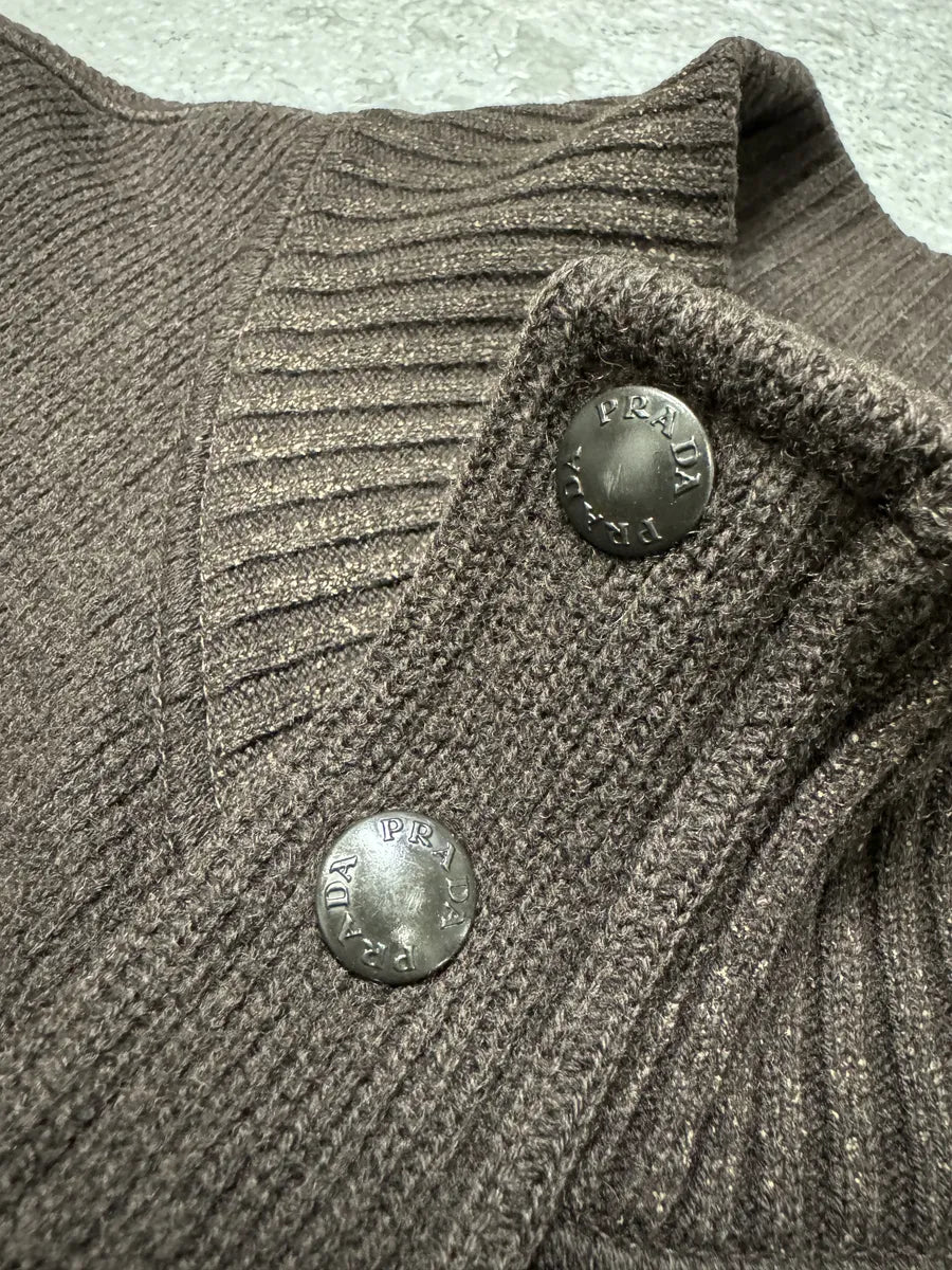 AW2006 Prada Brown Wool Padded Bomber Zip-Up Sweater (M) 9
