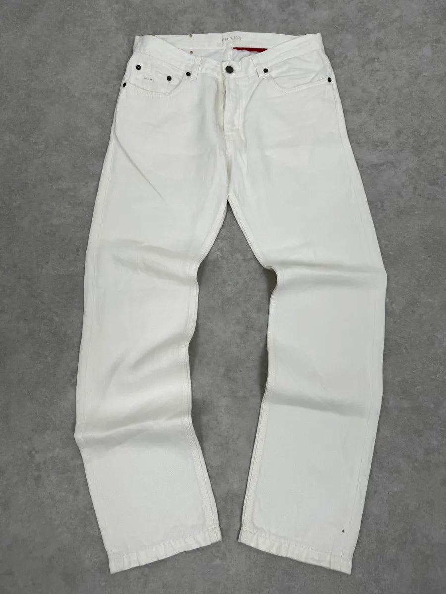 AW2006 Prada Classic Fit White Denim Jeans TmehZJS 0