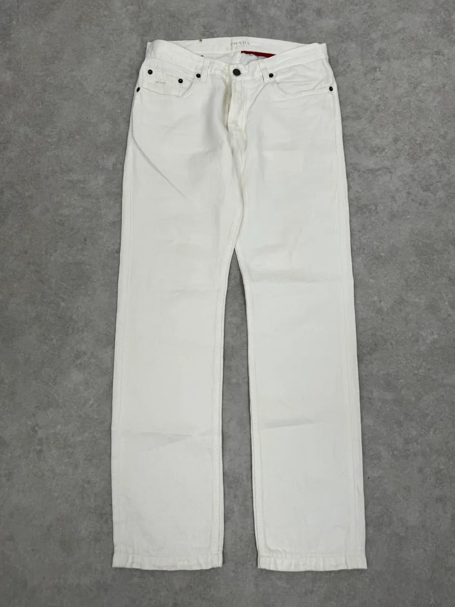 AW2006 Prada Classic Fit White Denim Jeans TmehZJS 4