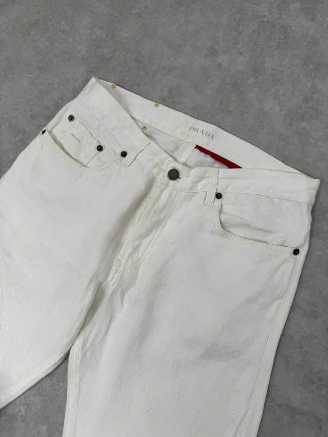 AW2006 Prada Classic Fit White Denim Jeans TmehZJS 6