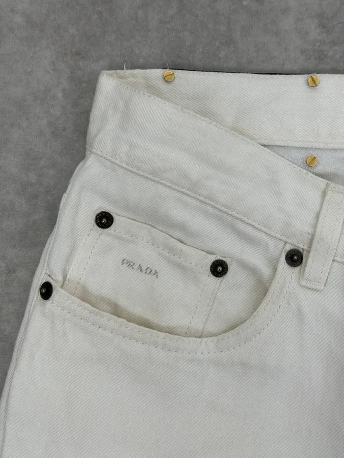 AW2006 Prada Classic Fit White Denim Jeans TmehZJS 7