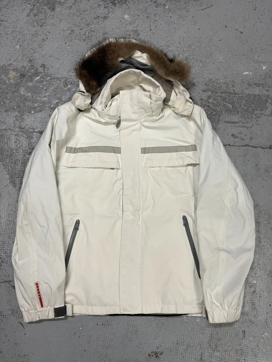 AW2006 Prada Cream Beige White Utility Fur Hooded Jacket QOmxPmR 0