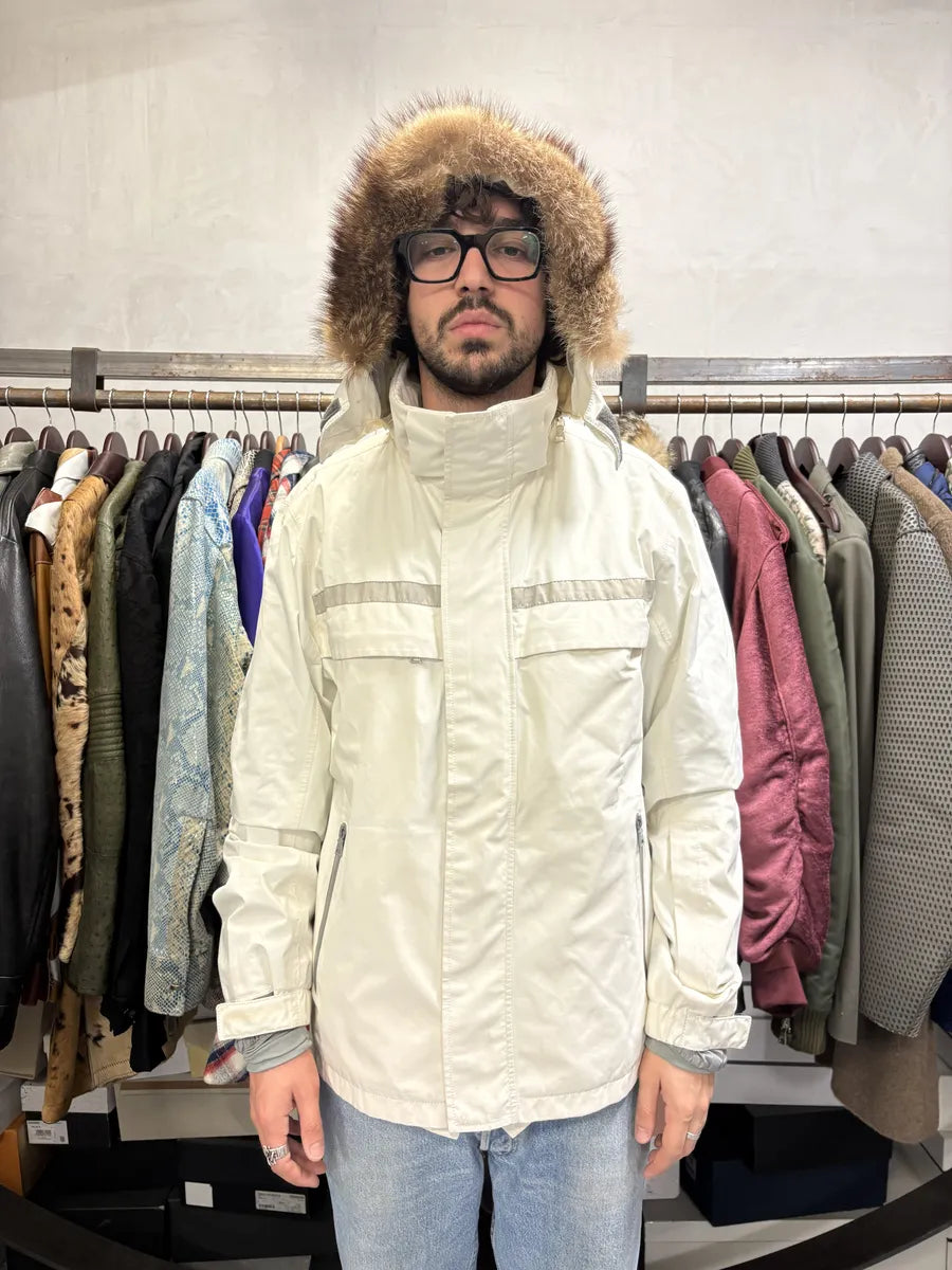 AW2006 Prada Cream Beige White Utility Fur Hooded Jacket QOmxPmR 2