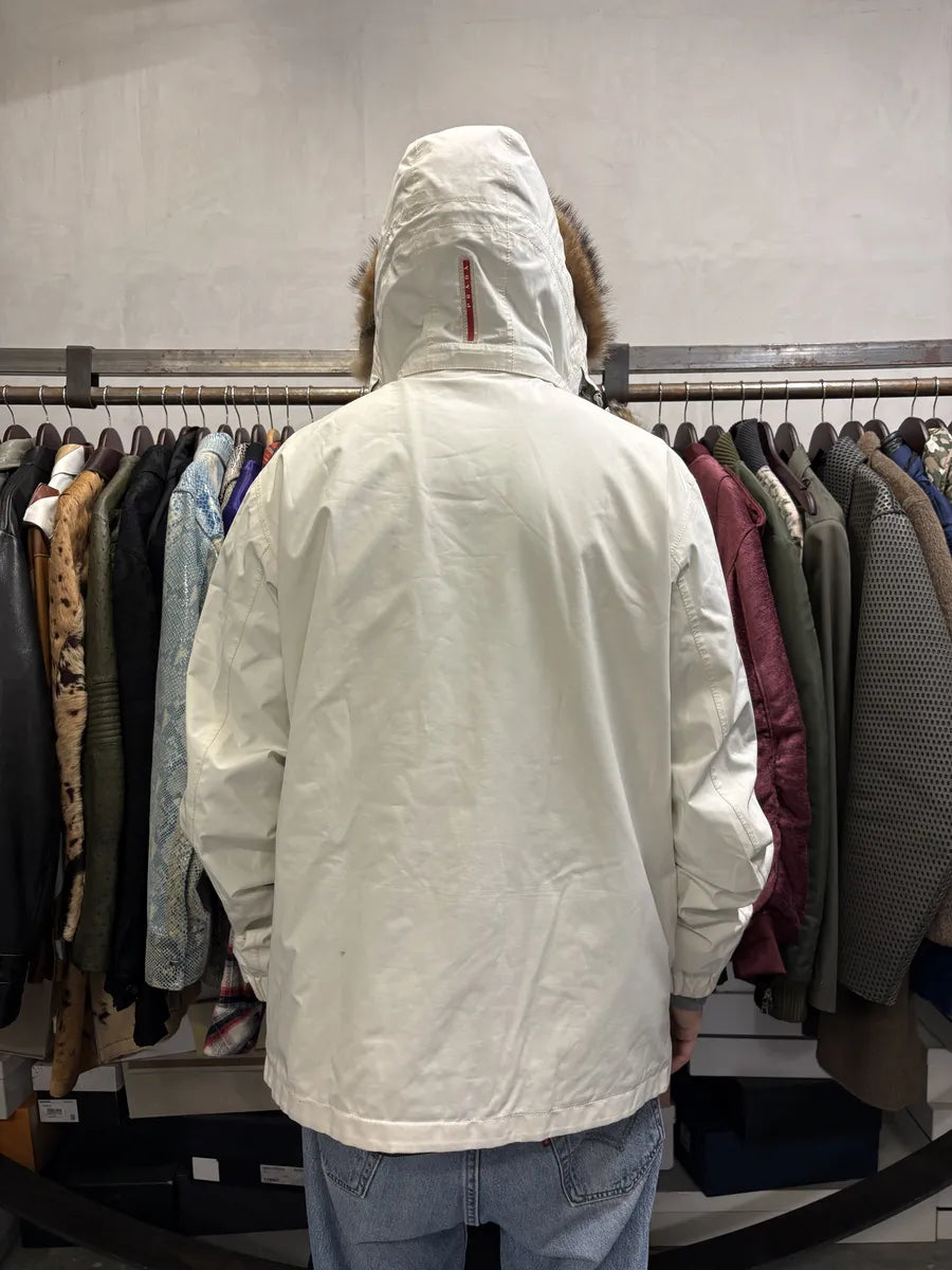 AW2006 Prada Cream Beige White Utility Fur Hooded Jacket QOmxPmR 3