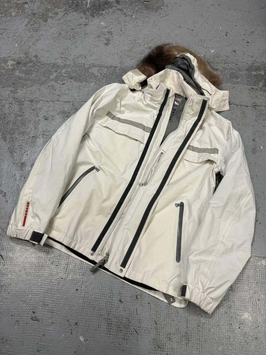 AW2006 Prada Cream Beige White Utility Fur Hooded Jacket QOmxPmR 4
