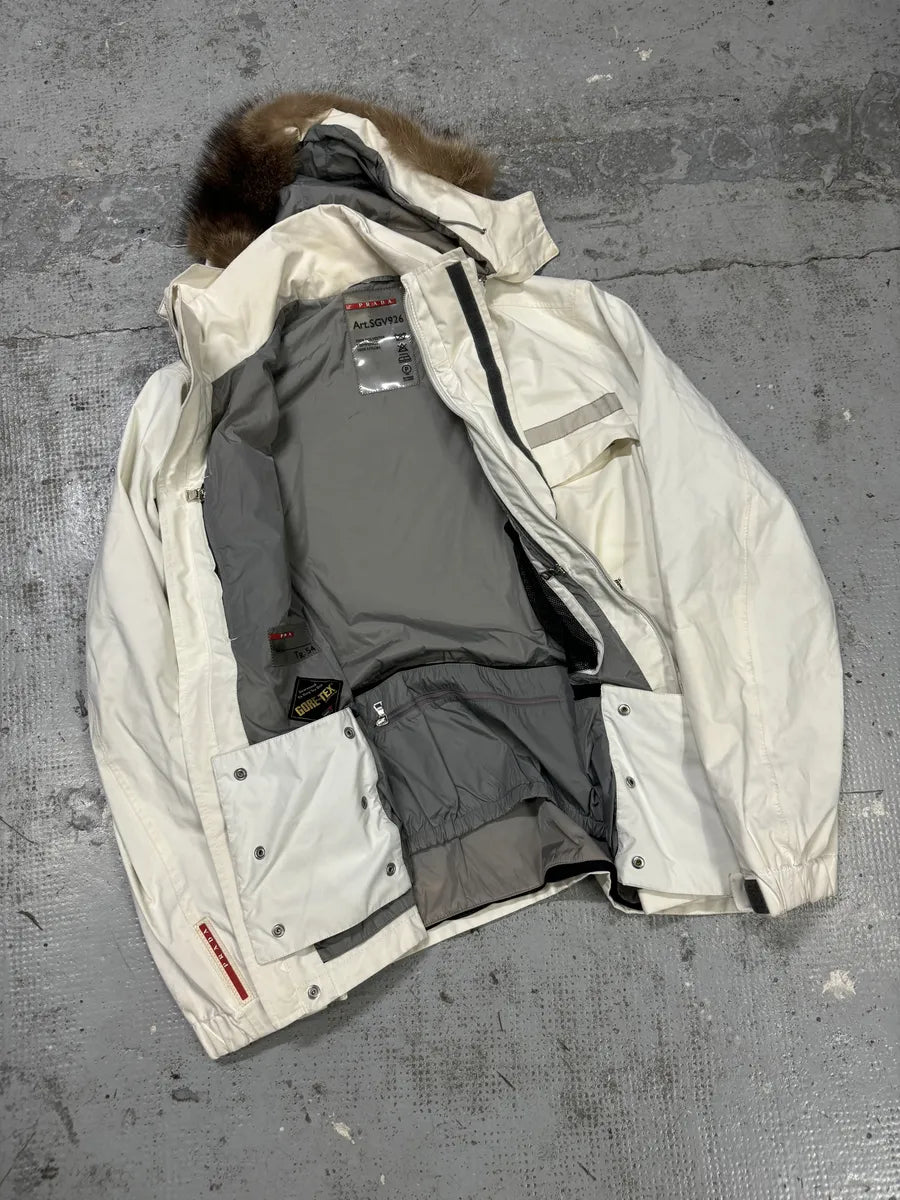 AW2006 Prada Cream Beige White Utility Fur Hooded Jacket QOmxPmR 6