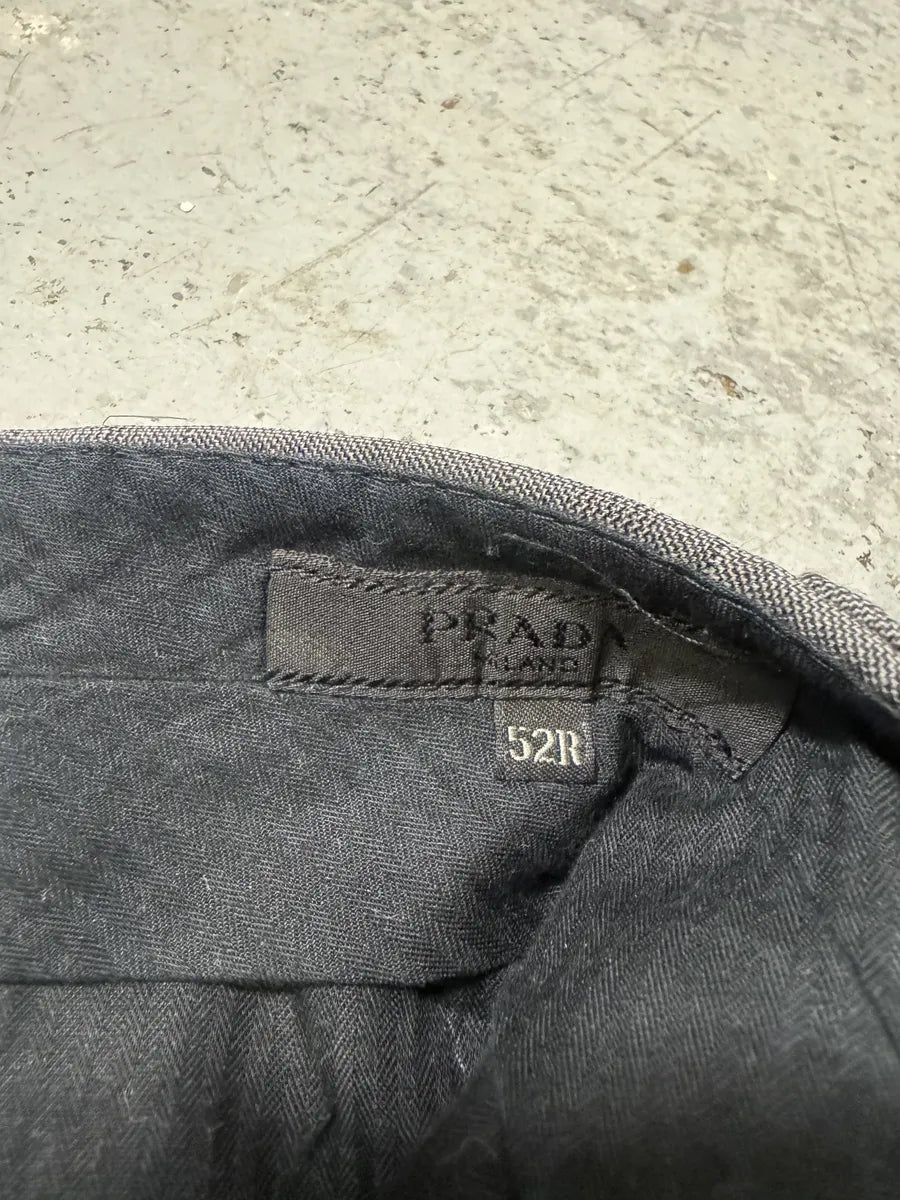 AW2006 Prada Grey Minimalist Wool Suit Blazer & Pants (L) 14