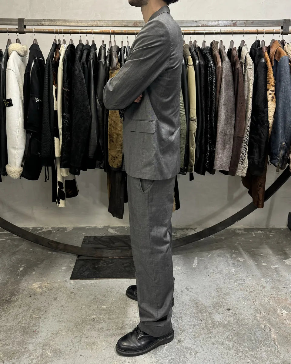 AW2006 Prada Grey Minimalist Wool Suit Blazer & Pants (L) 2
