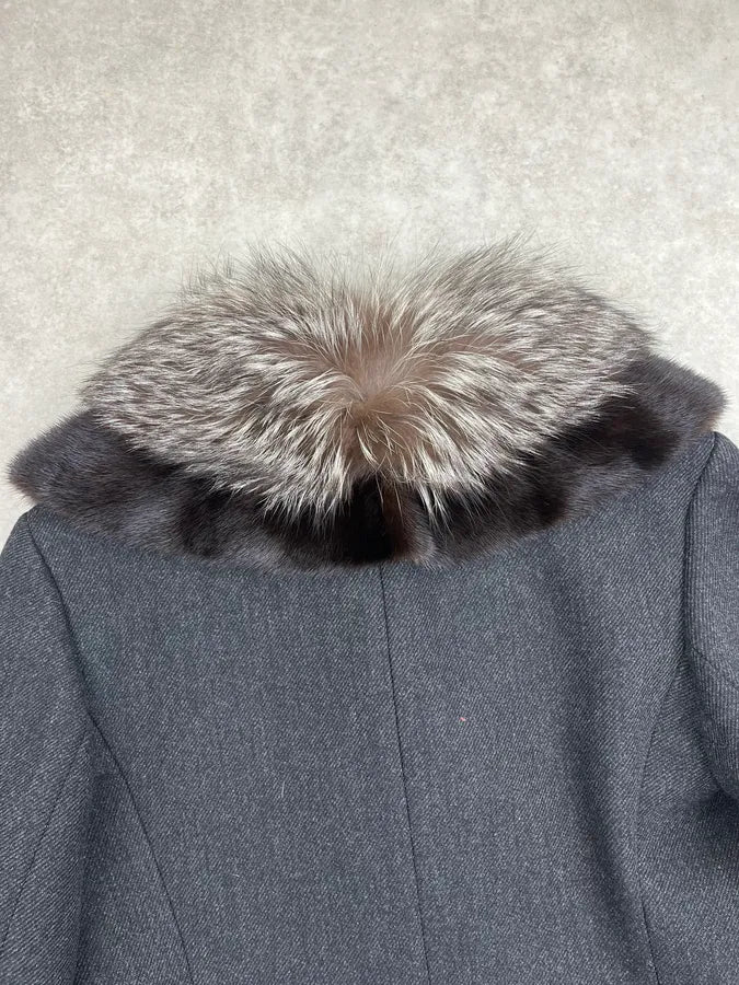 AW2006 Prada Grey Wool Fur Collar Coat  KqriOuj 7