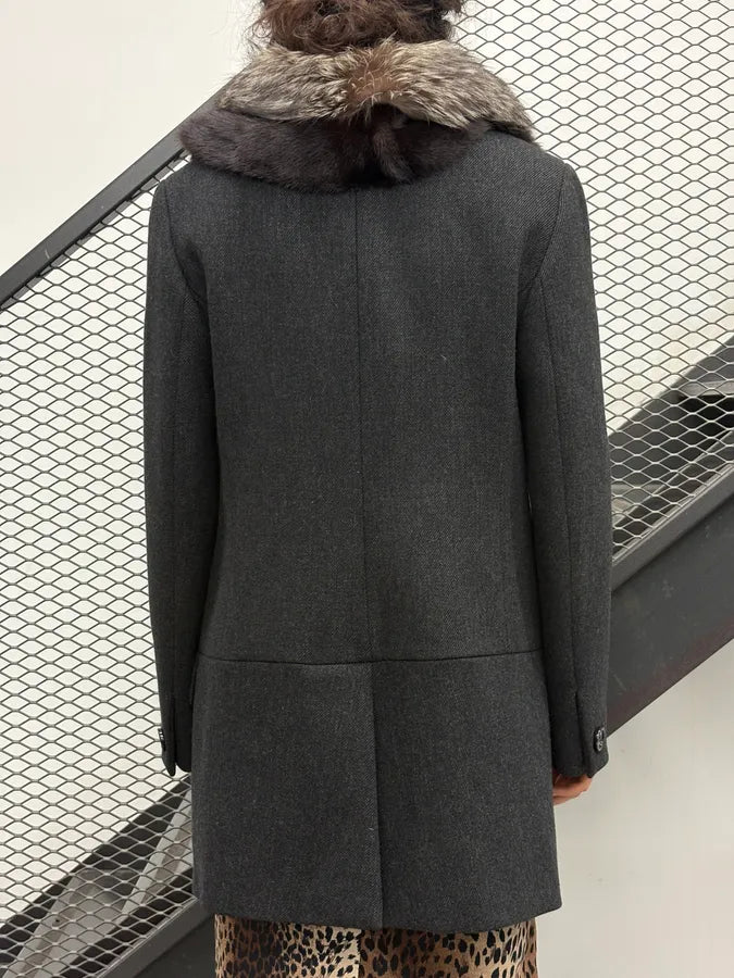 AW2006 Prada Grey Wool Fur Collar Coat  KqriOuj 2