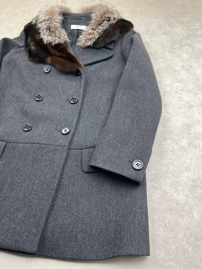 AW2006 Prada Grey Wool Fur Collar Coat  KqriOuj 3