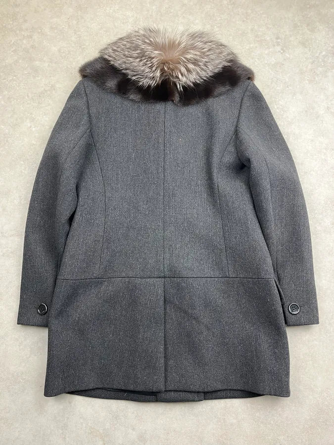 AW2006 Prada Grey Wool Fur Collar Coat  KqriOuj 6