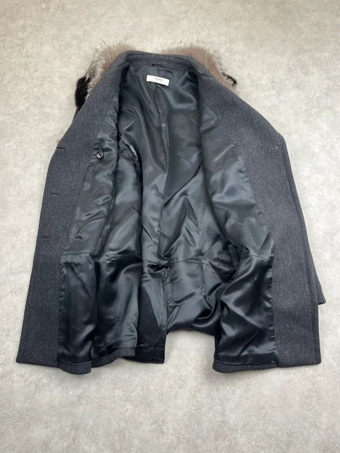 AW2006 Prada Grey Wool Fur Collar Coat  KqriOuj 8