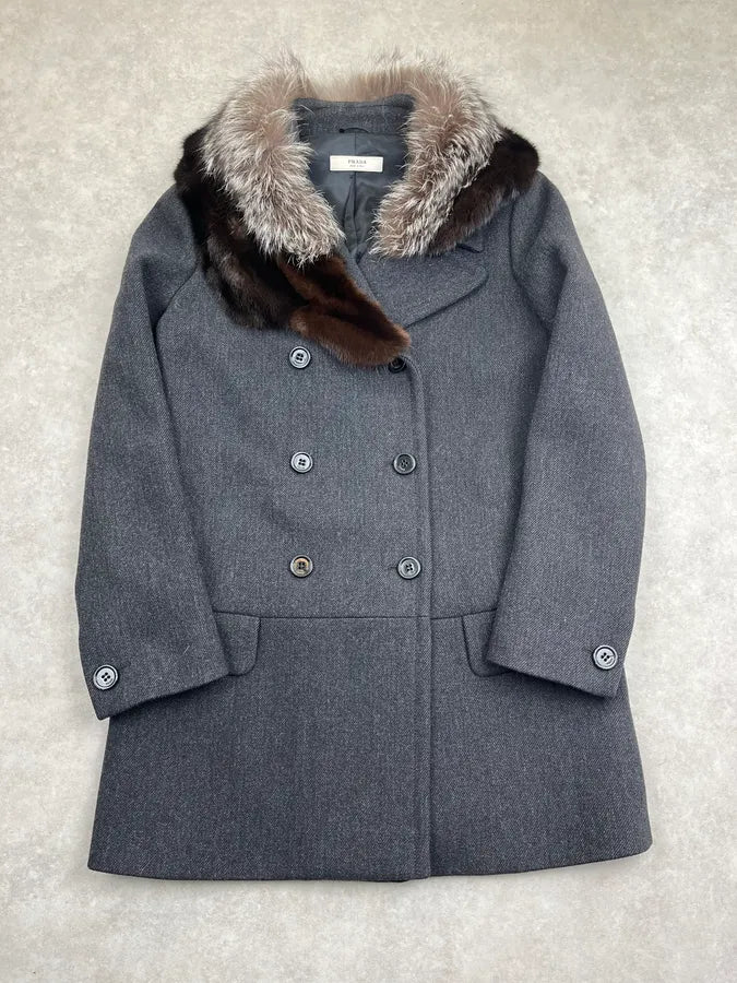AW2006 Prada Grey Wool Fur Collar Coat  KqriOuj 0