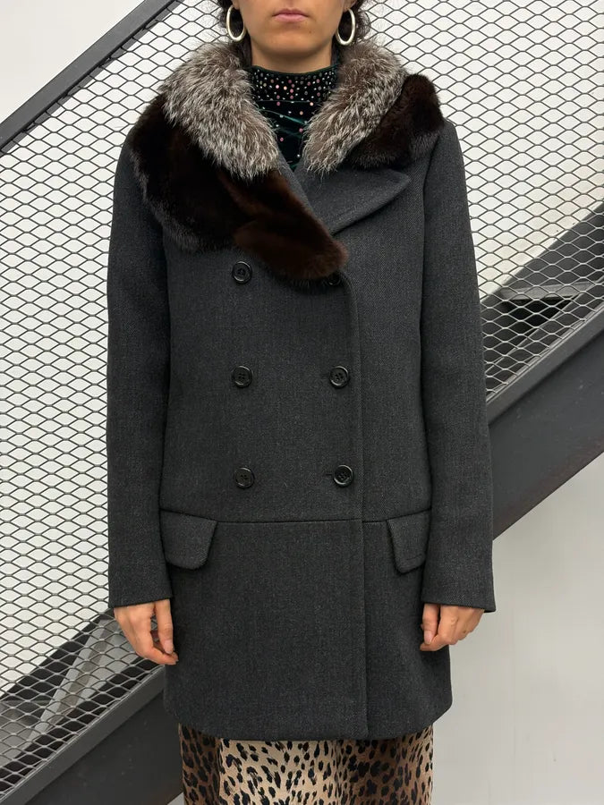 AW2006 Prada Grey Wool Fur Collar Coat  KqriOuj 1