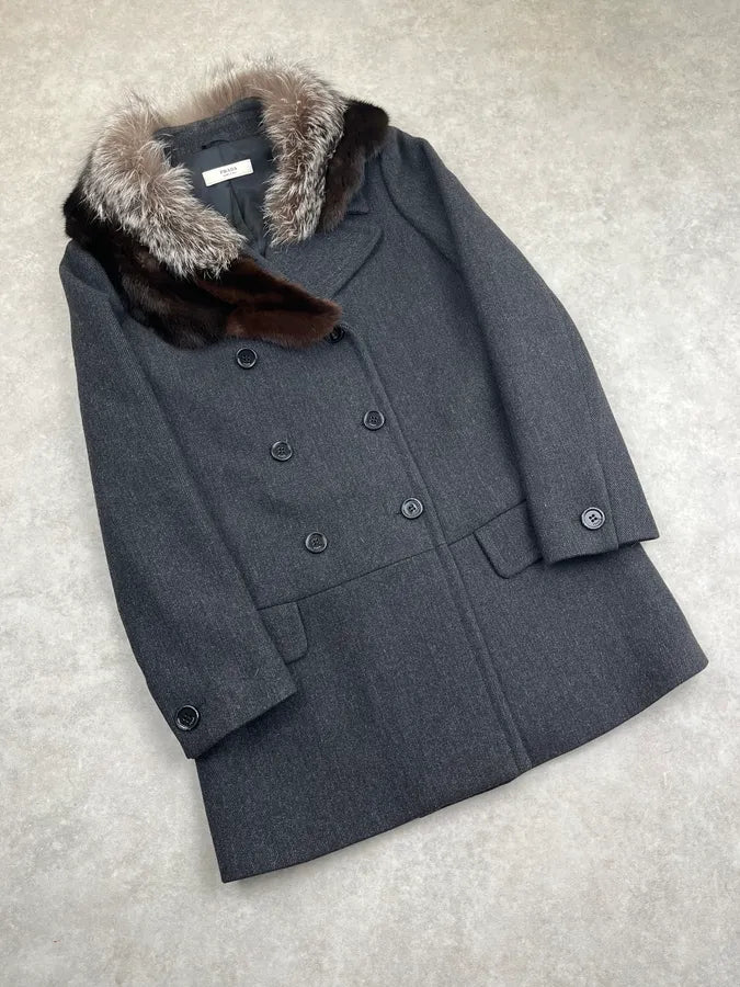 AW2006 Prada Grey Wool Fur Collar Coat  KqriOuj 4