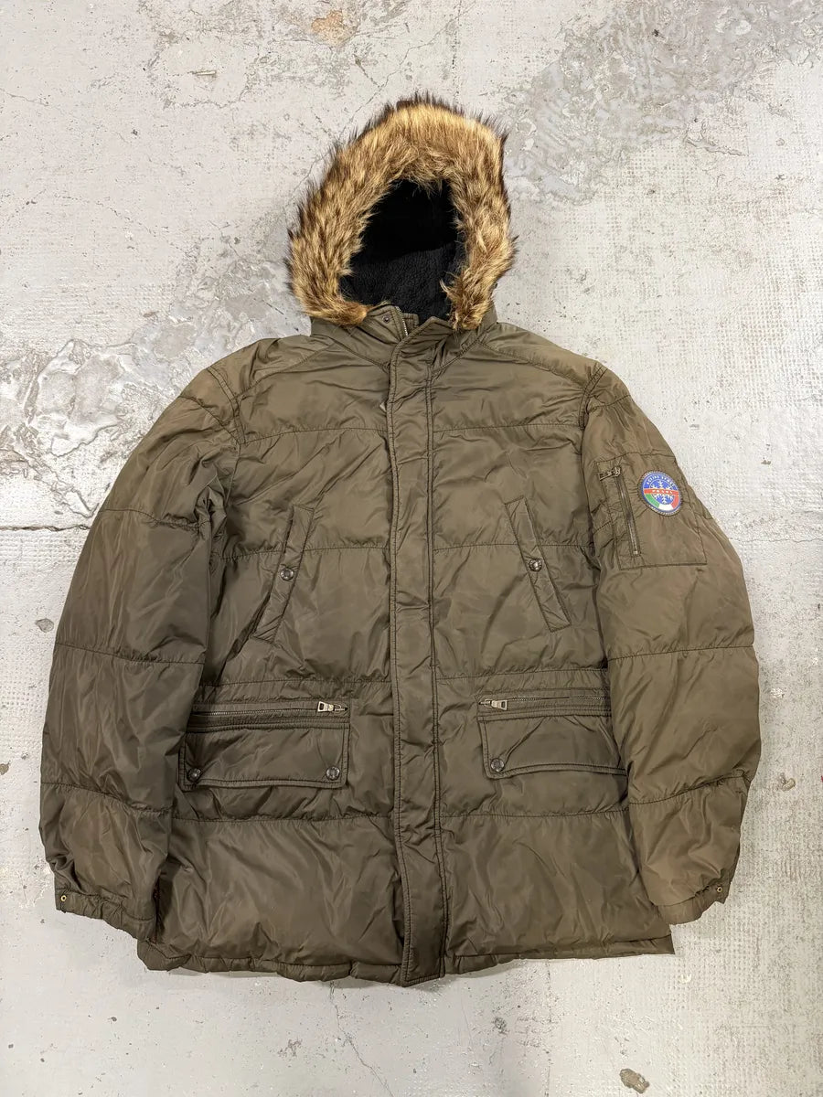 AW2006 Prada Khaki Green Fur Hooded Puffer Jacket ytfyvJI 0