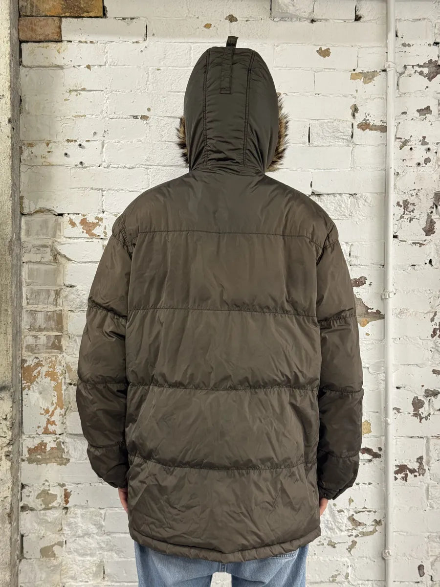 AW2006 Prada Khaki Green Fur Hooded Puffer Jacket ytfyvJI 1