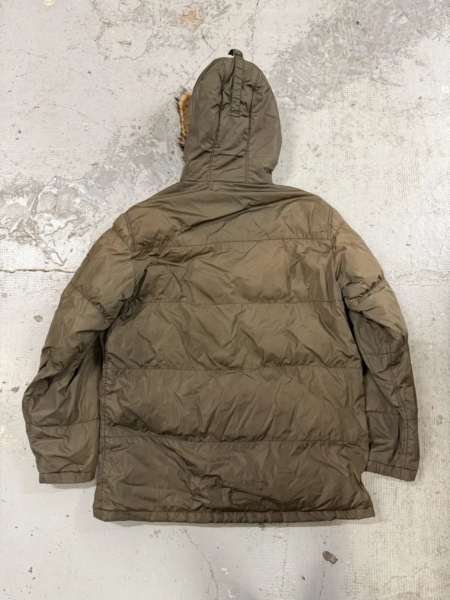 AW2006 Prada Khaki Green Fur Hooded Puffer Jacket ytfyvJI 4