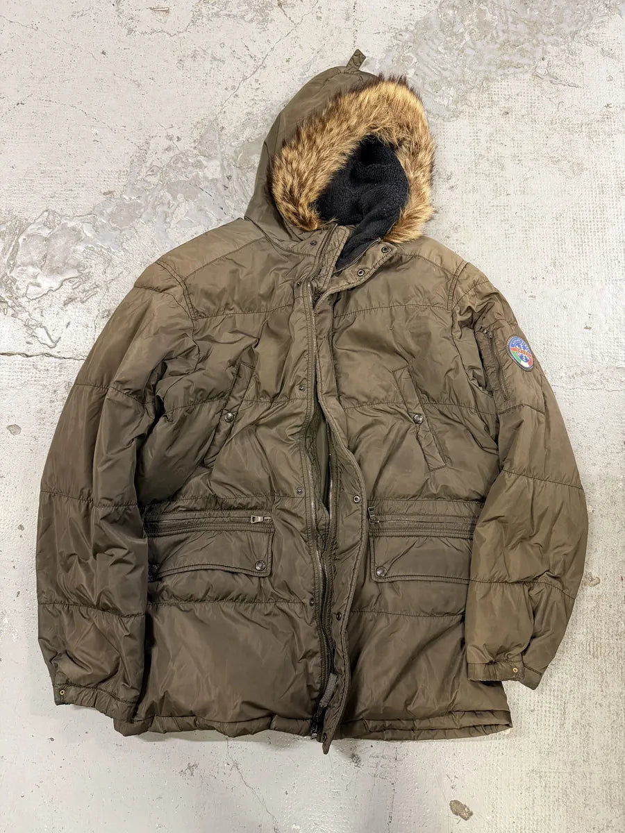 AW2006 Prada Khaki Green Fur Hooded Puffer Jacket ytfyvJI 6