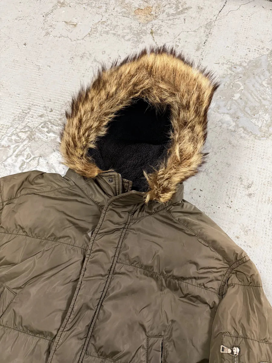 AW2006 Prada Khaki Green Fur Hooded Puffer Jacket ytfyvJI 9