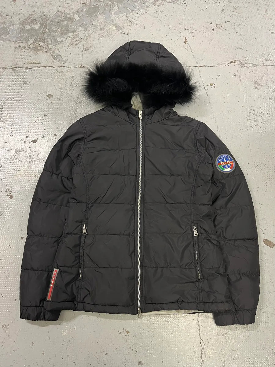 AW2006 Prada Linea Rossa Fox Fur Black Hooded  Puffer Jacket CsEsNBP 0