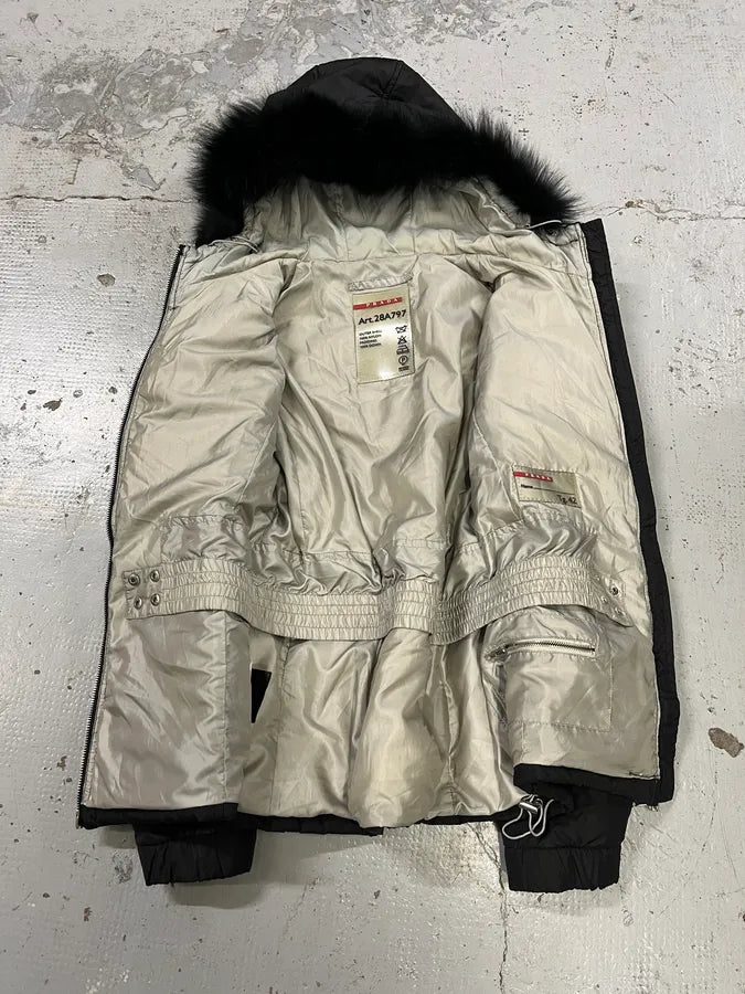 AW2006 Prada Linea Rossa Fox Fur Black Hooded  Puffer Jacket CsEsNBP 6