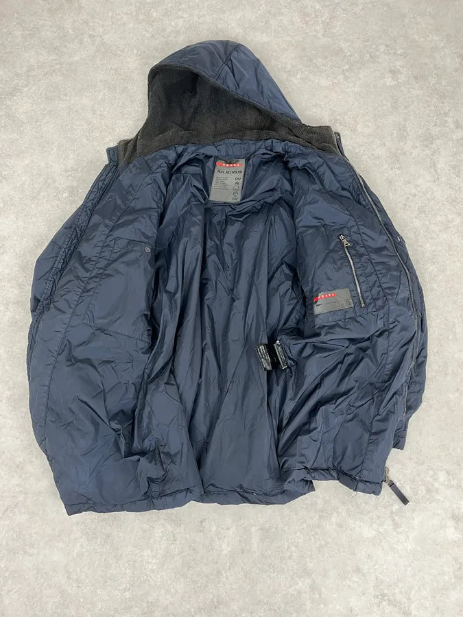 AW2006 Prada Navy Fur Collar Heavy Puffer Jacket nGVhtJz 7