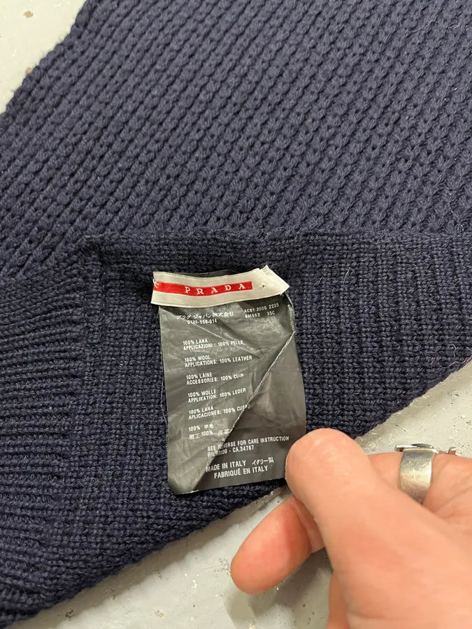 AW2006 Prada Navy Wool Scarf TXLHrOv 5