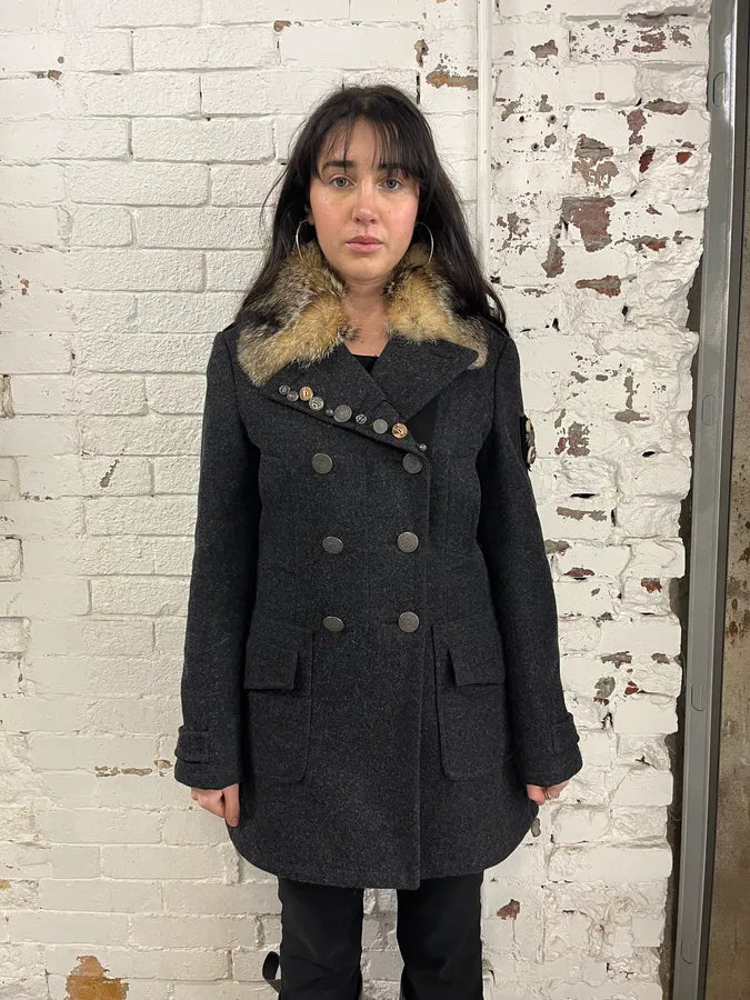 AW2006 Prada Pins Fur Collar Black Wool Jacket ltaecrG 1