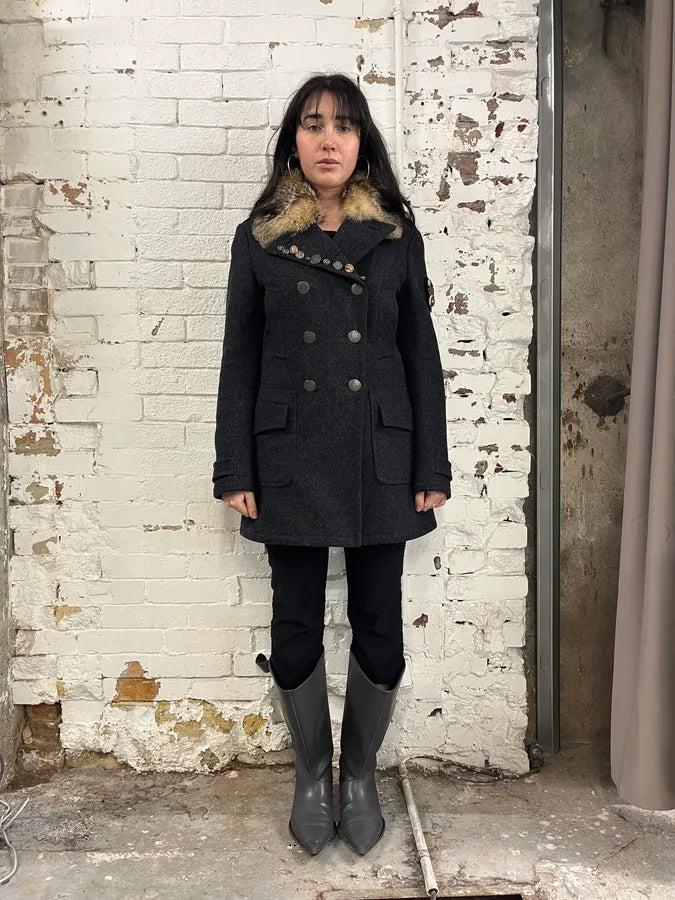 AW2006 Prada Pins Fur Collar Black Wool Jacket ltaecrG 2