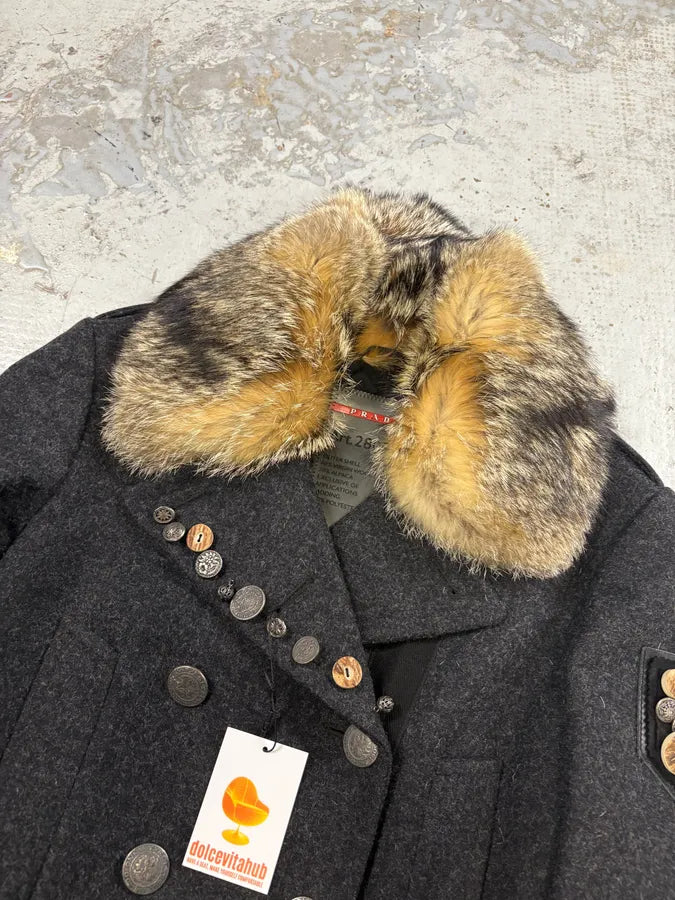 AW2006 Prada Pins Fur Collar Black Wool Jacket ltaecrG 4
