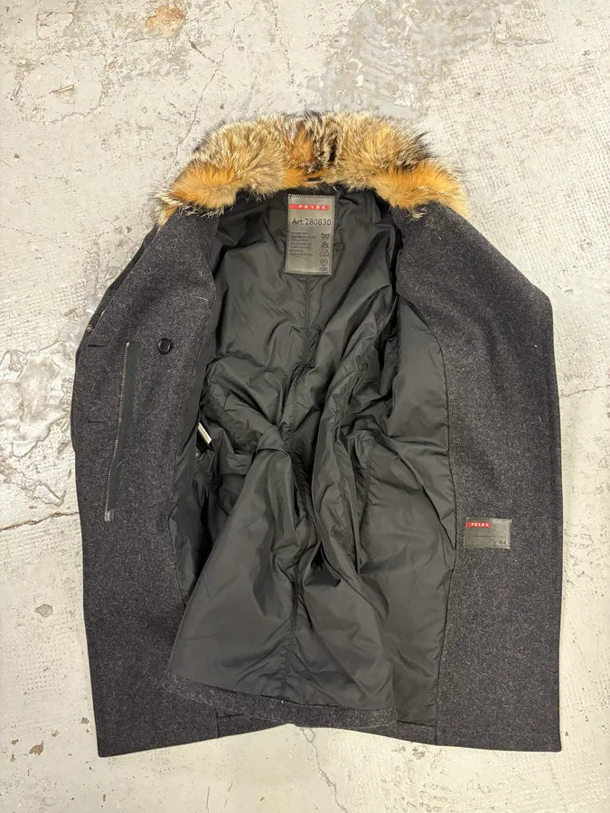 AW2006 Prada Pins Fur Collar Black Wool Jacket ltaecrG 7