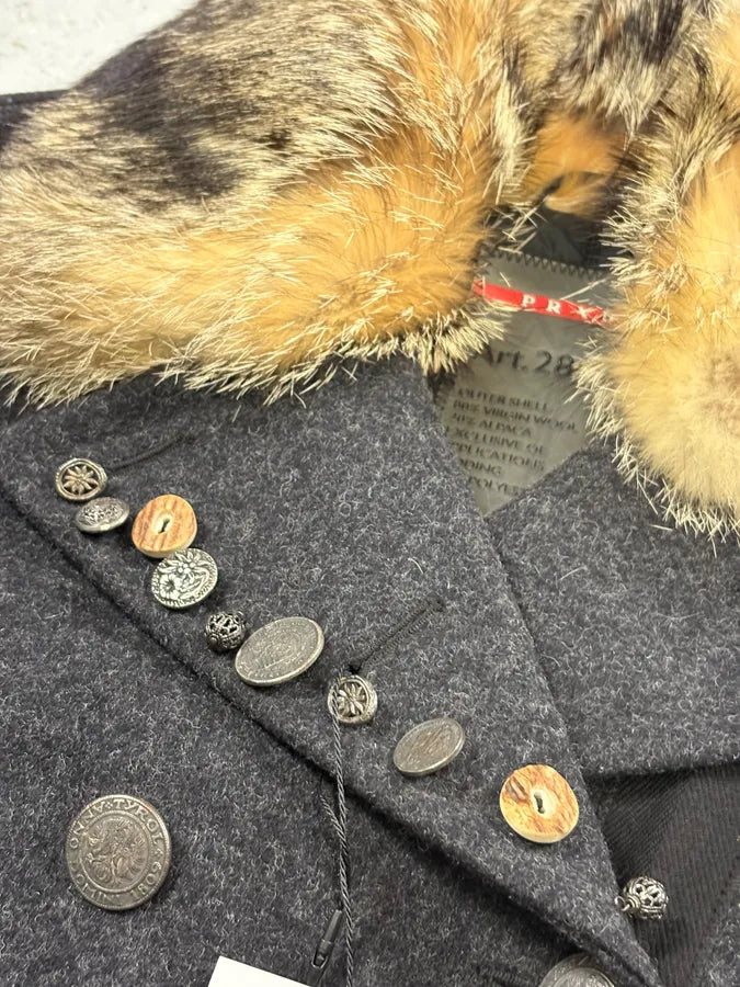 AW2006 Prada Pins Fur Collar Black Wool Jacket ltaecrG 8