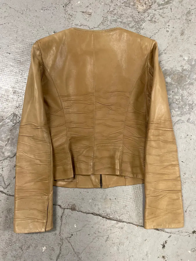 AW2006 Prada Plissed Beige Leather Jacket (S/M) aKRNaes 1