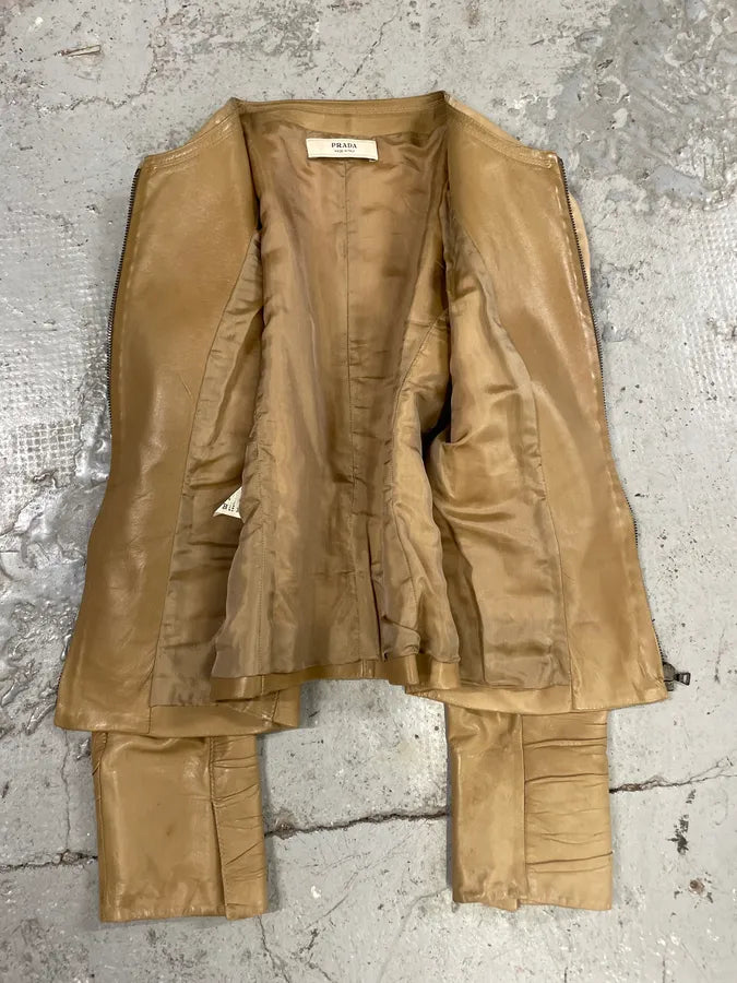 AW2006 Prada Plissed Beige Leather Jacket (S/M) aKRNaes 2