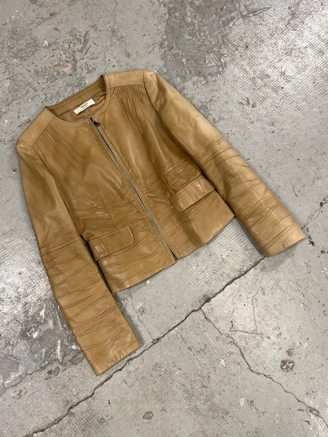 AW2006 Prada Plissed Beige Leather Jacket (S/M) aKRNaes 3