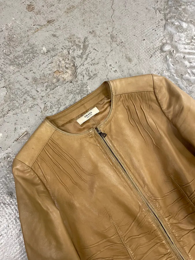 AW2006 Prada Plissed Beige Leather Jacket (S/M) aKRNaes 4