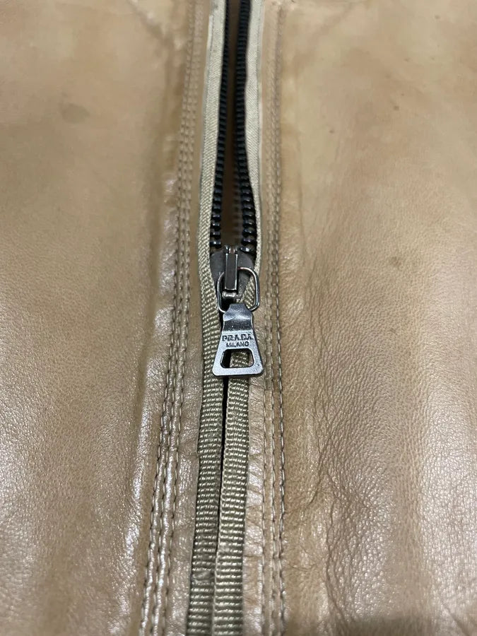 AW2006 Prada Plissed Beige Leather Jacket (S/M) aKRNaes 5