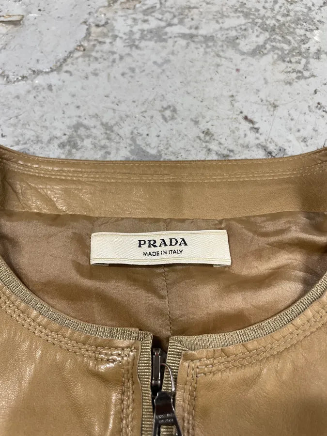 AW2006 Prada Plissed Beige Leather Jacket (S/M) aKRNaes 6