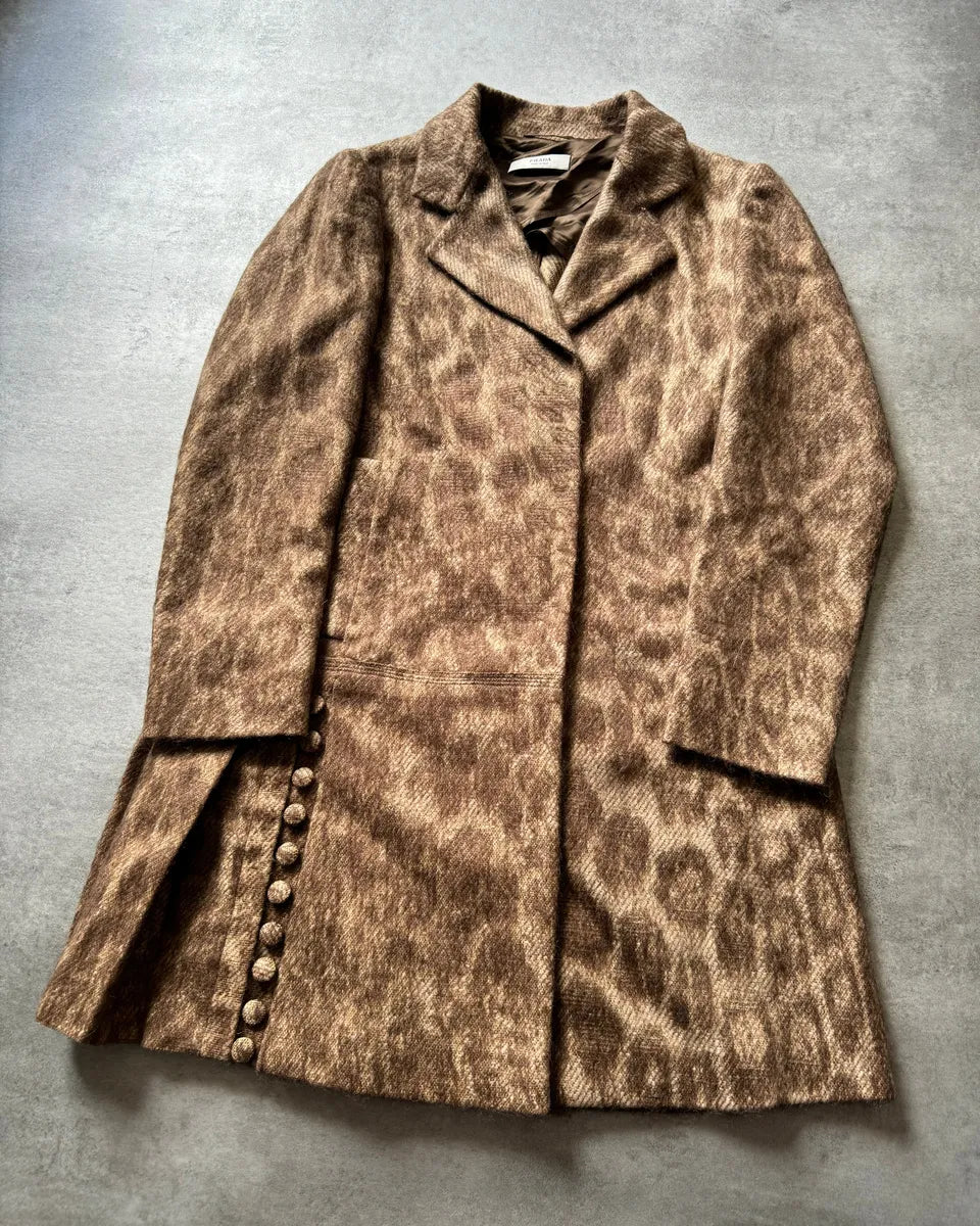AW2006 Prada Wool Glamour Leopard Effect Trench Jacket RxdzuKh 7