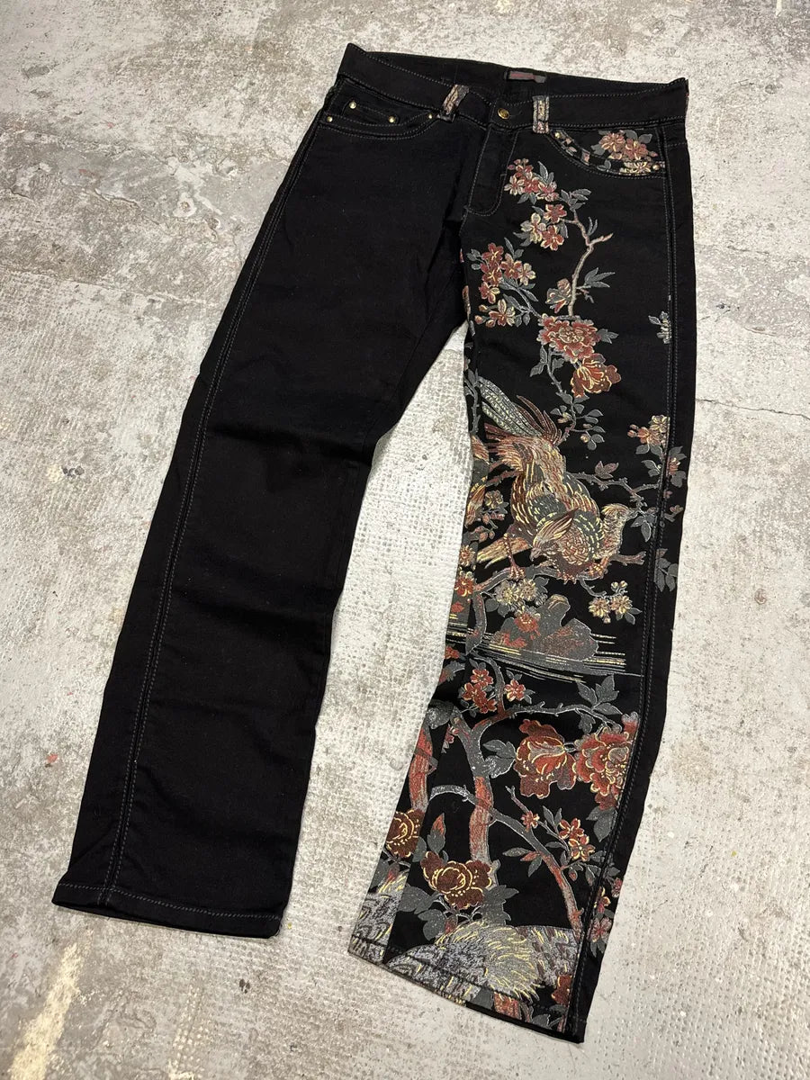 AW2006 Roberto Cavalli Black Embroidered Flowers Artisanal Pants (L) lMrufHY 4