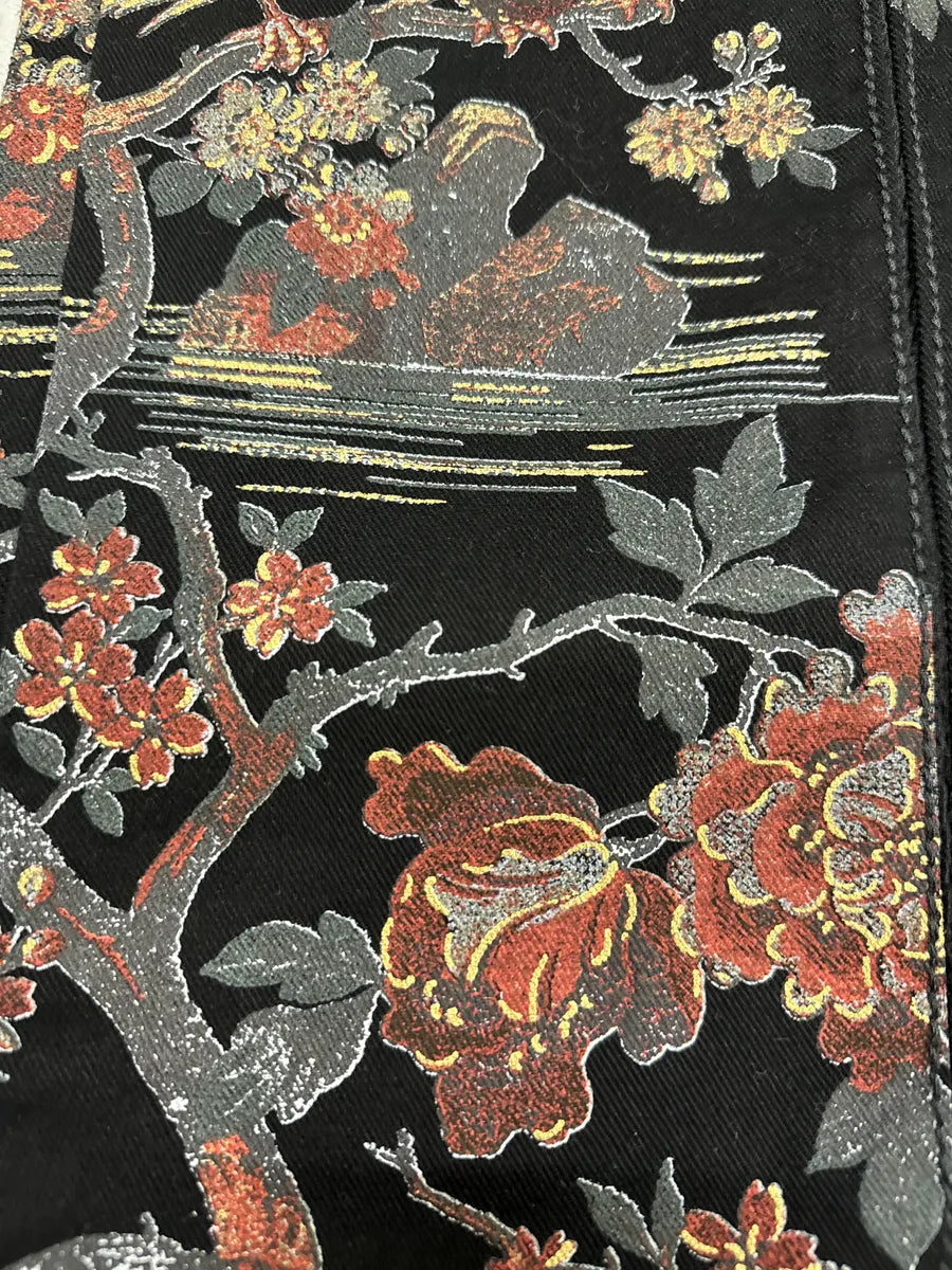 AW2006 Roberto Cavalli Black Embroidered Flowers Artisanal Pants (L) lMrufHY 7